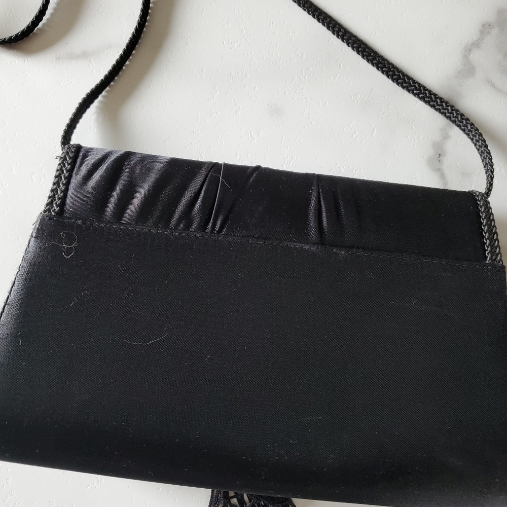 La Regale  Black Satin Evening Bag with Tassel - Picture 8 of 14
